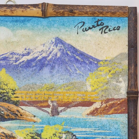Vintage Puerto Rico Mountain Landscape 3D Picture With Bamboo Frame - Picture 5 of 7